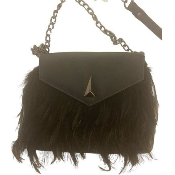 Express Womens Black Feather Clutch Chain Strap - Picture 2 of 4